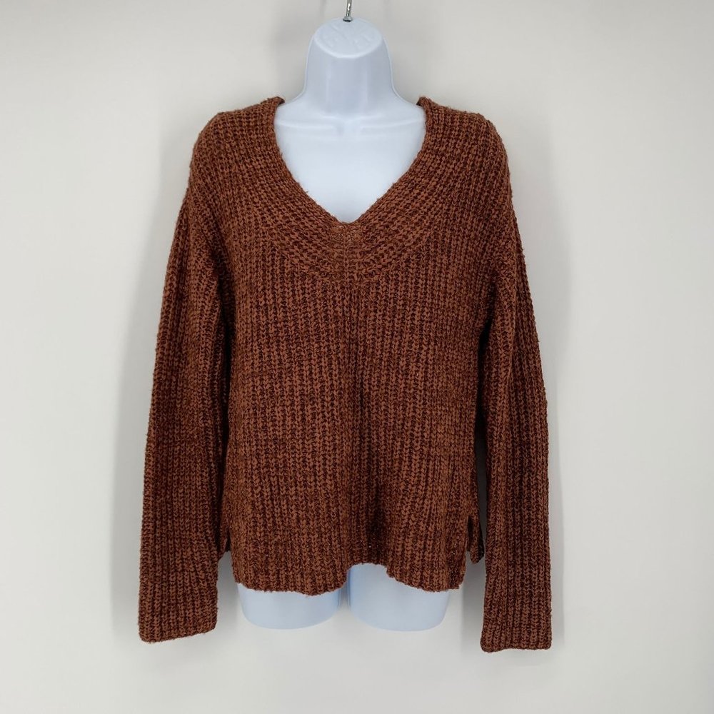 A New Day NWT Women's Brown V-Neck Knit Pullover Sweater Size Small
